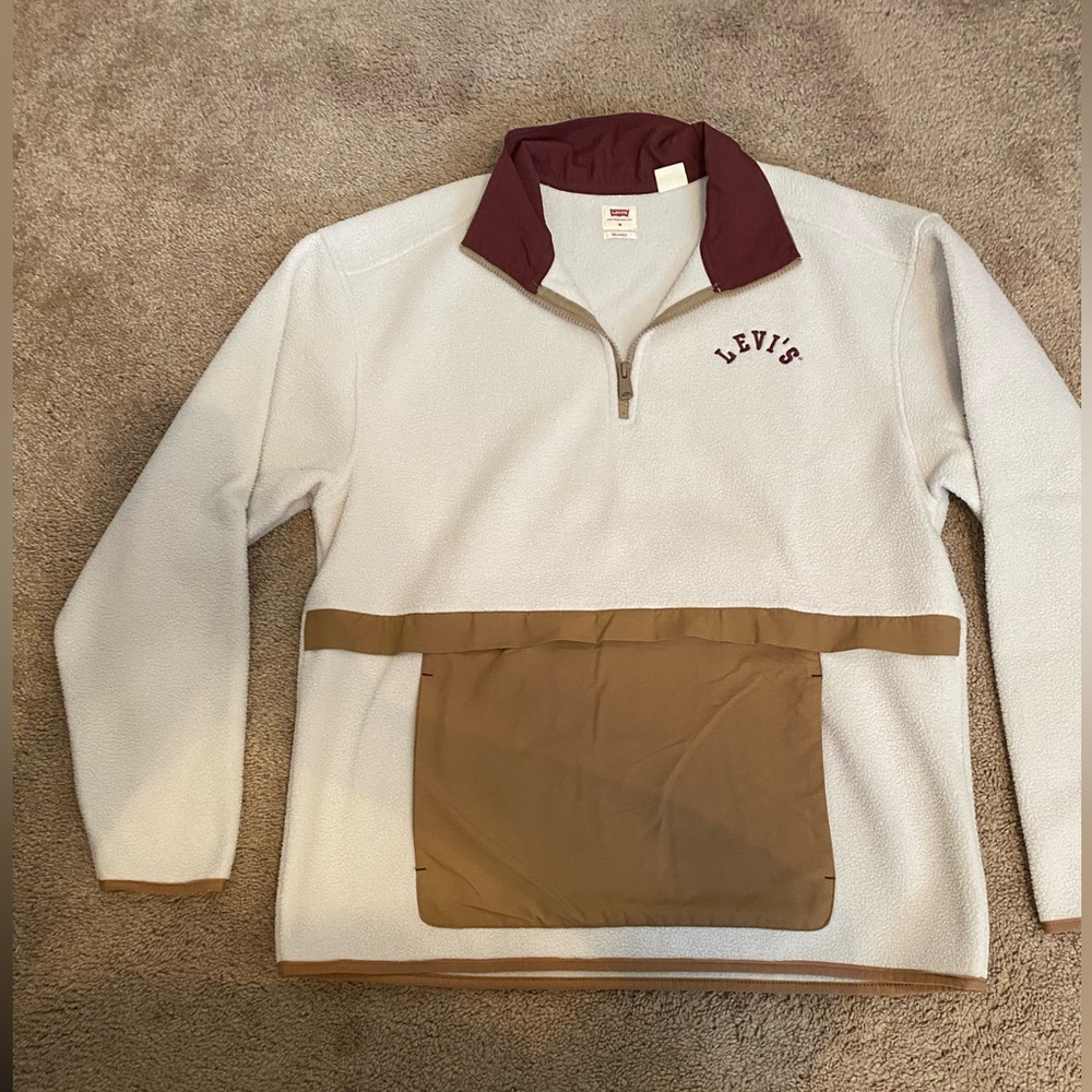 Levi's Men's Cream and Tan Zip-Up Sweater
